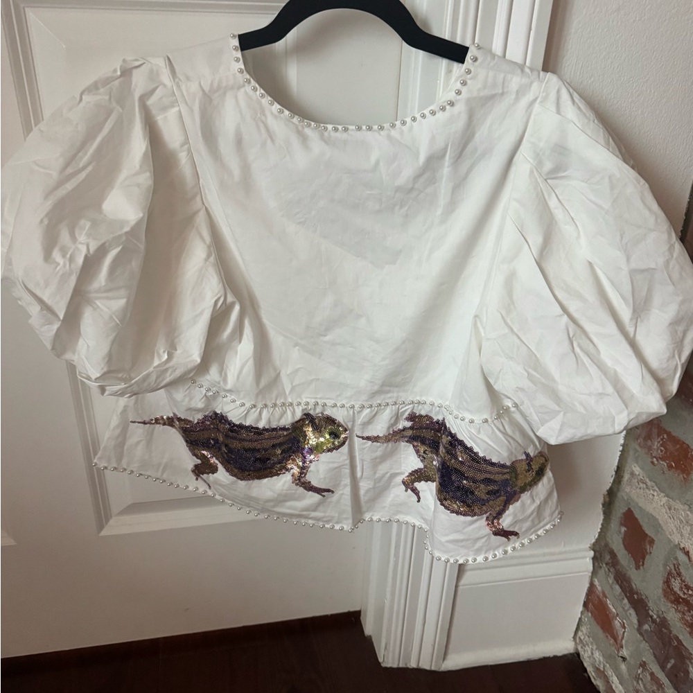 Queen of Sparkles White and Purple Sequin Blouse TCU Horned Frogs Small - Picture 3 of 4